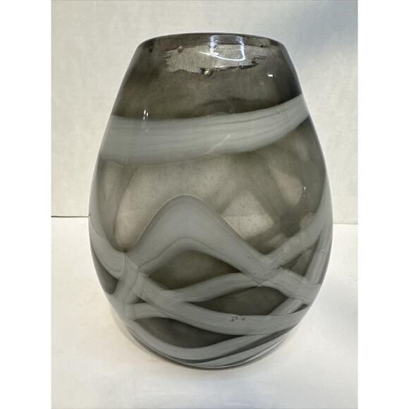 Vintage Murano Art Glass Vase 8" Smoky Gray White Swirl Hand Blown - Picture 3 of 6